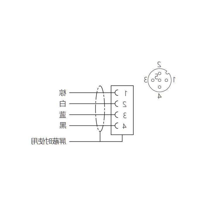 M12 4-PIN, straight female head, flange socket, plate rear installation, suitable for field welding installation, 64SB41H